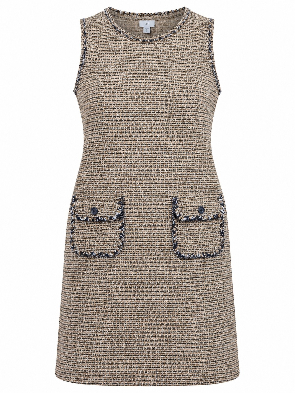 J.JILL | Butterscotch Boucle Tweed Fringe Pocket Sleeveless Shift Dress | L